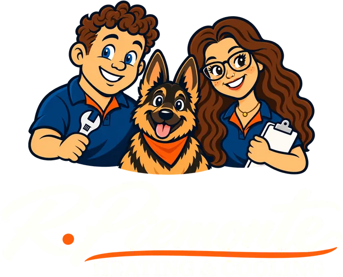 R. Piemonte Heating & Cooling logo with Ryan, Bogey and Keni